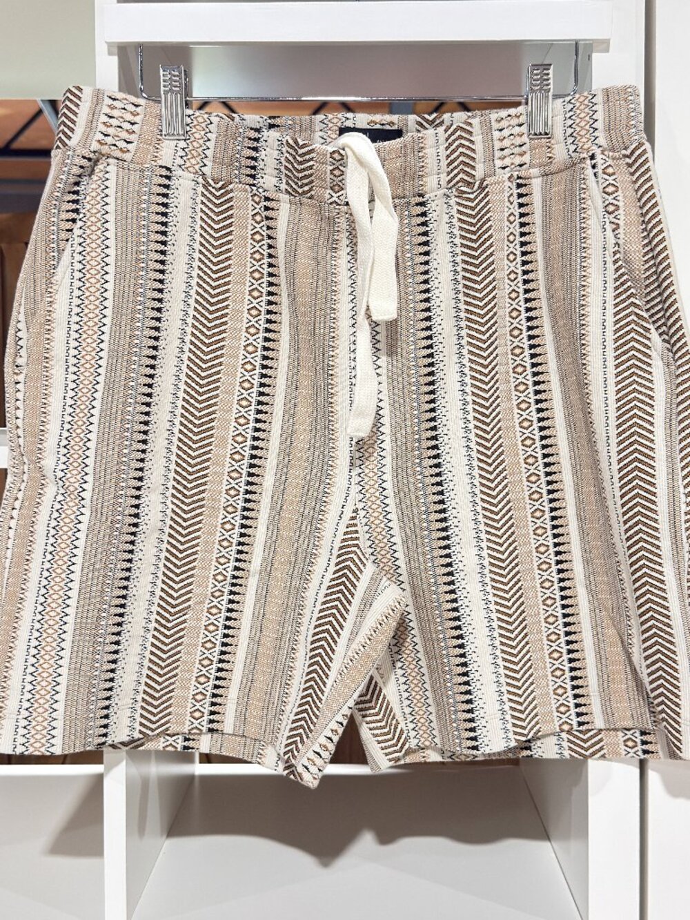 SIMONS - Mens - Striped Shorts - Cream - Medium